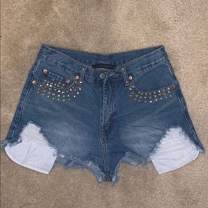 Rock stud denim shorts
